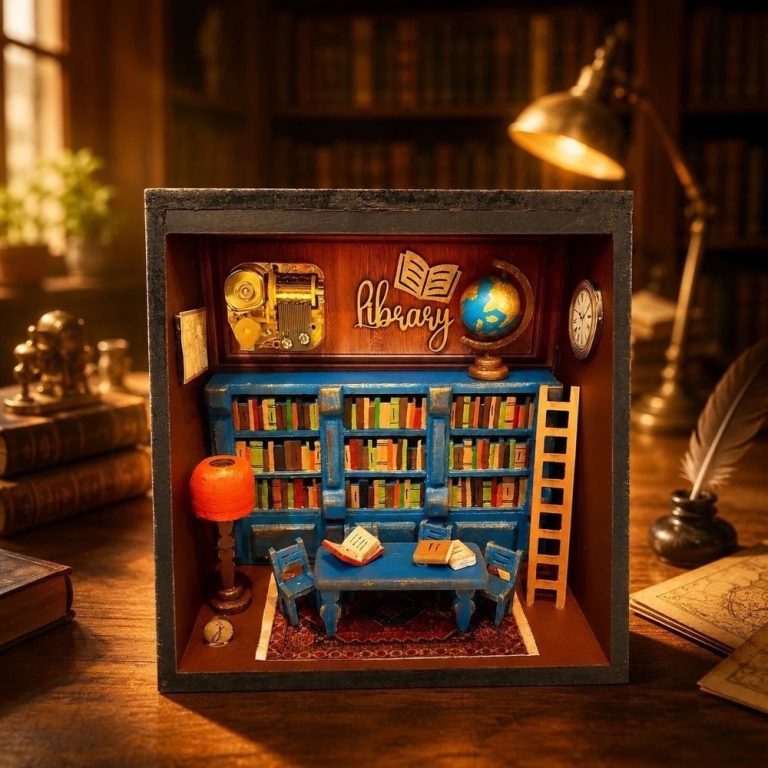 باکس مينياتوري طرح کتابخونه موزيکال چراغ خواب سایز متوسط